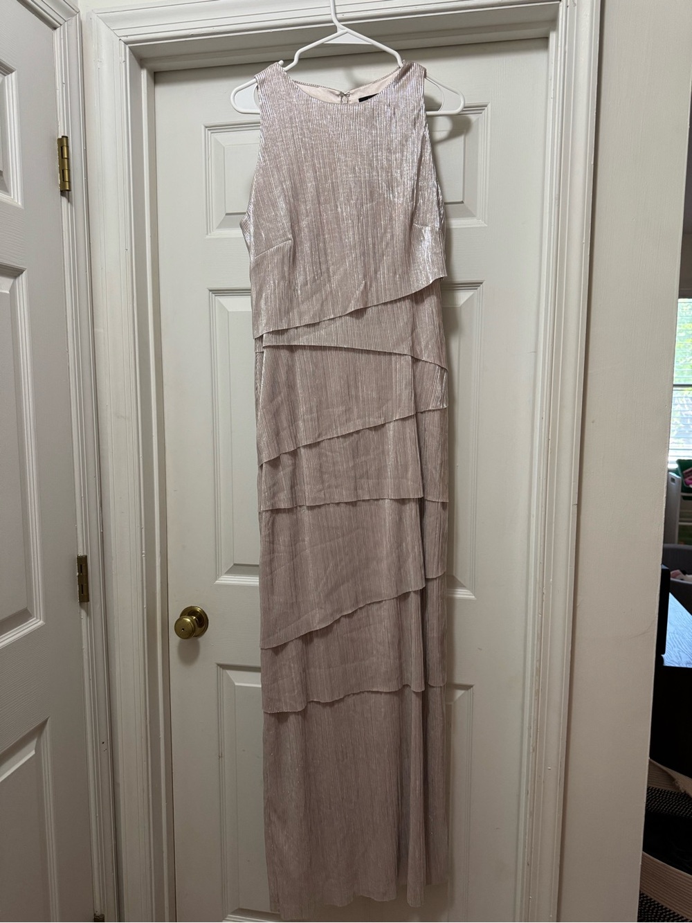 Shimmery Tiered Ruffle Maxi Gown